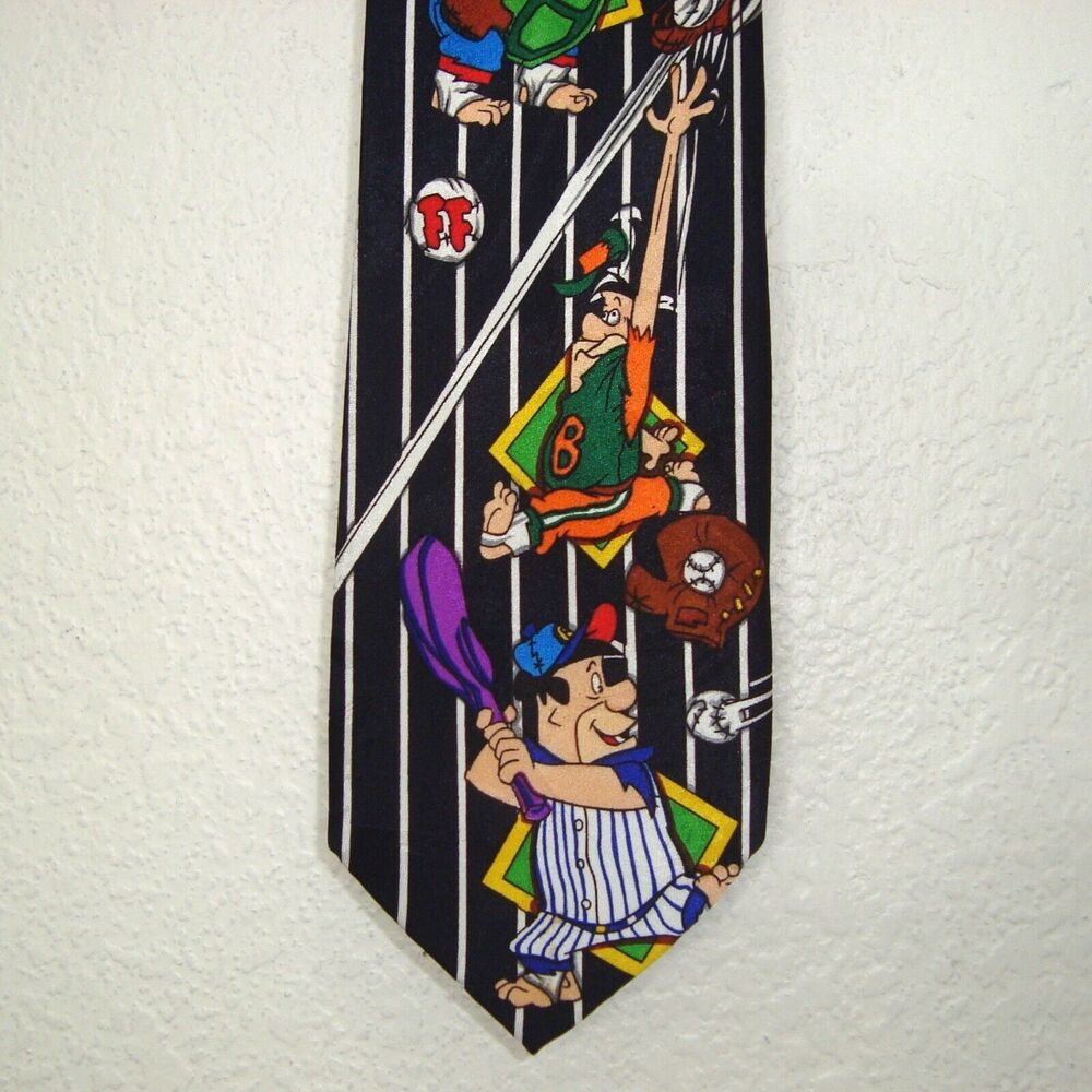 Vintage 1993 Hanna Barbera Fred Flintstone Bedrock Boulders Baseball Tie